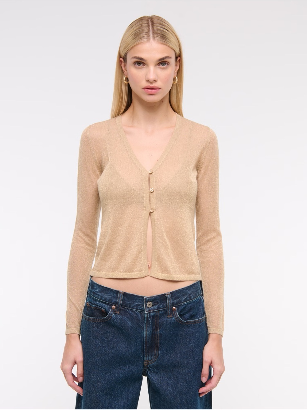 Abercrombie & Fitch Sheer Metallic Gold V-Neck Cardigan